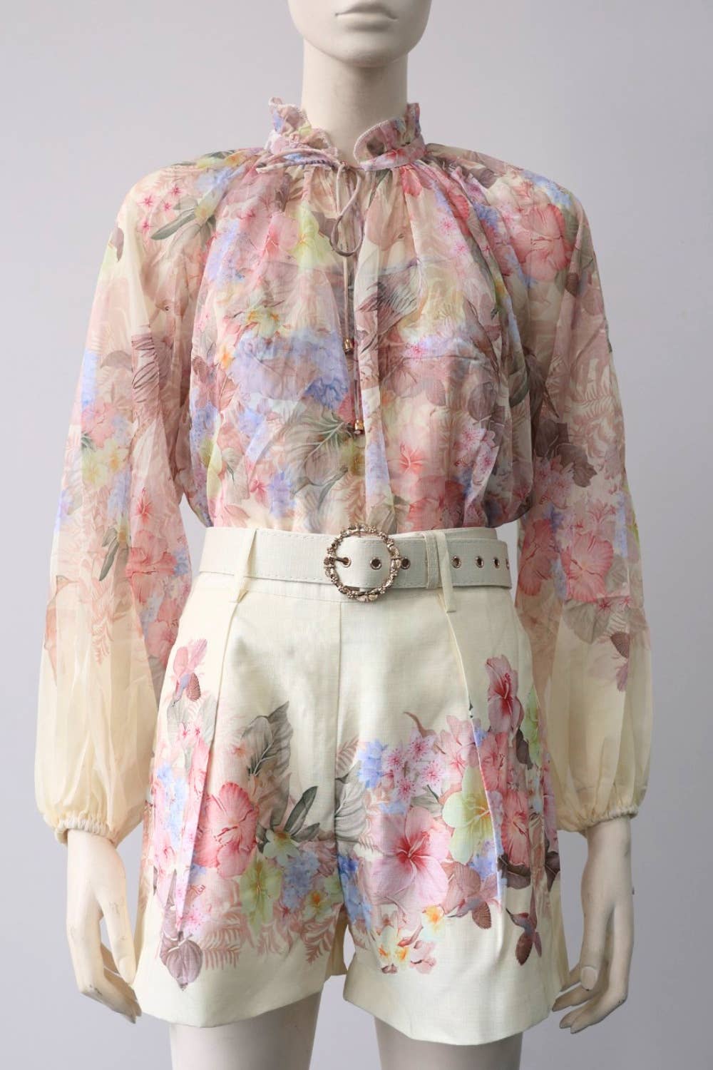 Tropical Floral Blouse and Shorts Set