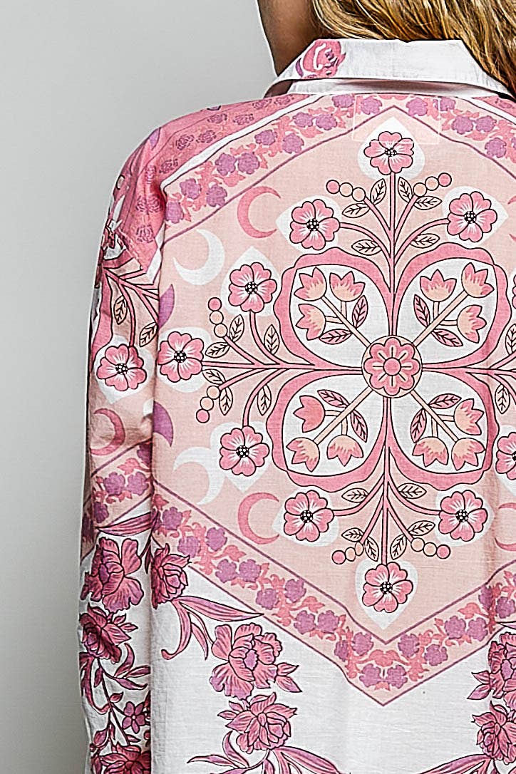 Vintage Floral Block Print Button-Down Shirt