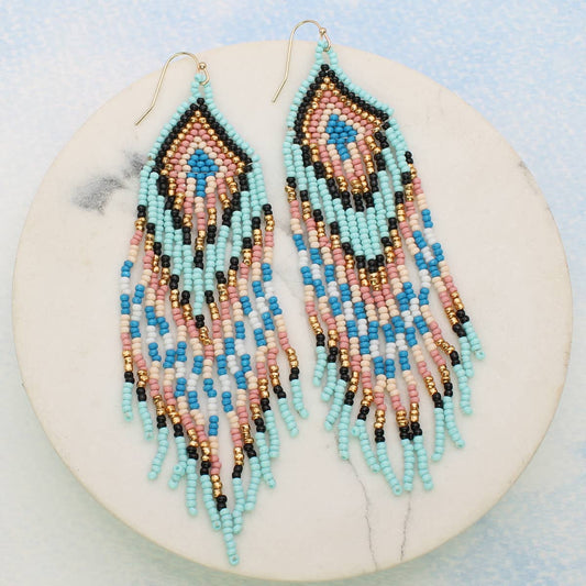 Pastel Southwest Seed Bead Fringe Earrings