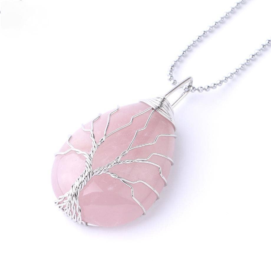 Natural Stone Winding Drop-shaped Crystal Pendant Necklace