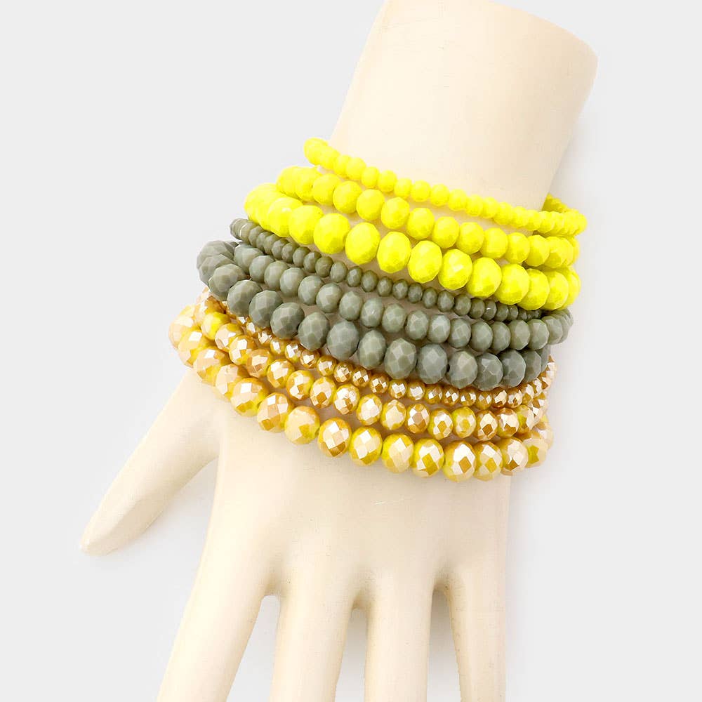 9PCS - Faceted Bead Stretch Bracelets