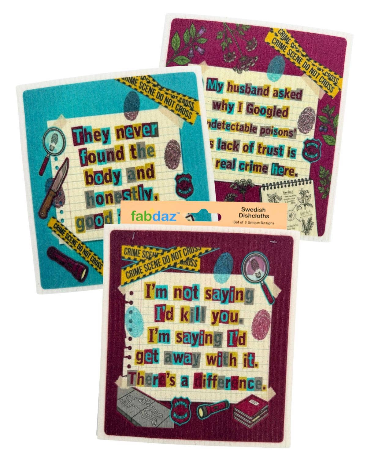 True Crime Funny Sayings - Set of 3 - Swedish Dishcloths