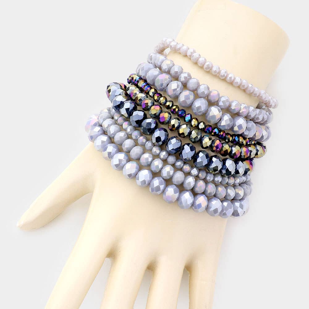 9PCS - Faceted Bead Stretch Bracelets