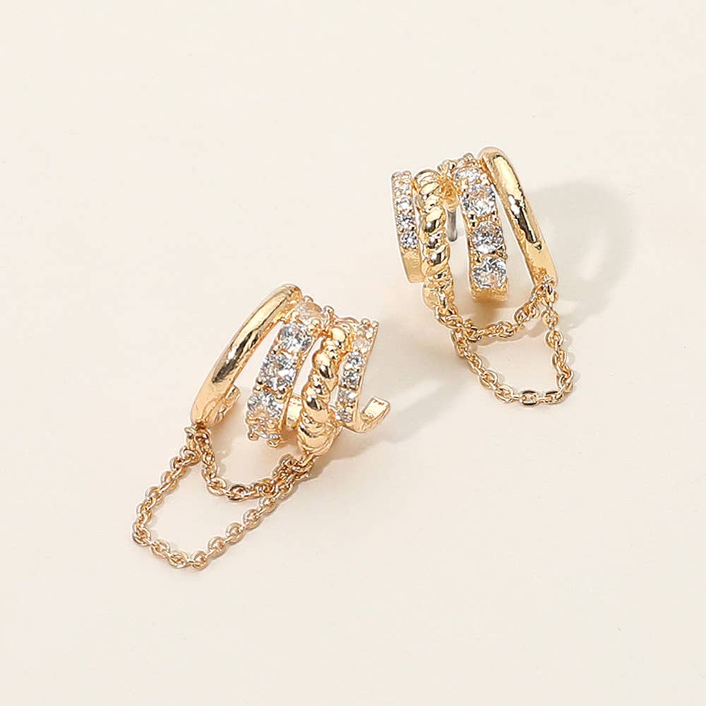 Rhinestone Paved Chain Design Cuff Earrings
