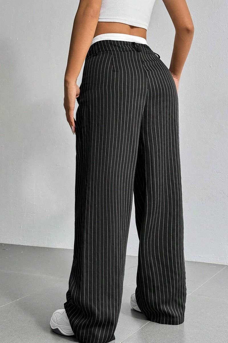 STRIPED LOOSE STRAIGHT-LEG TROUSERS