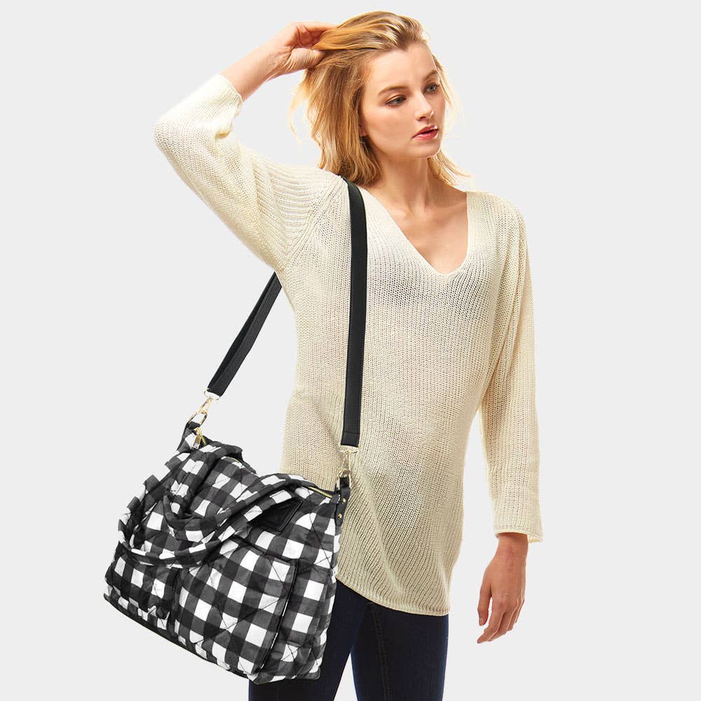 Buffalo Check Puffer Tote Bag: Red