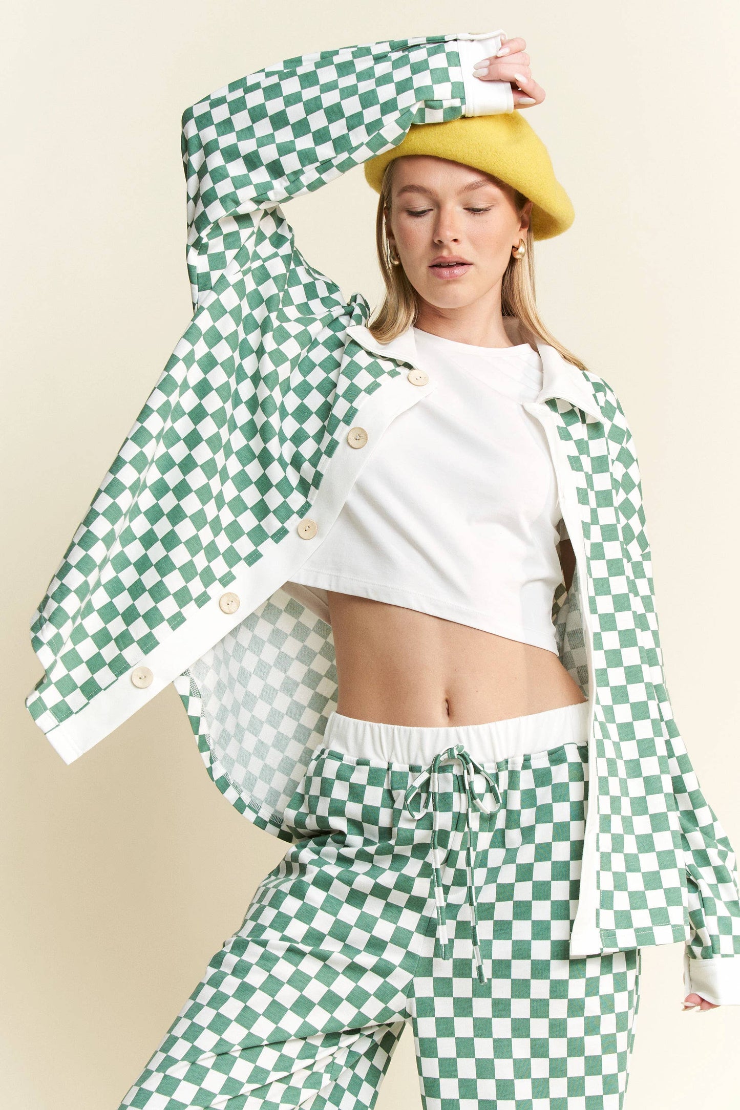CHECKERED COLLARED BUTTON DOWN OVERSIZED TOP JJT6371