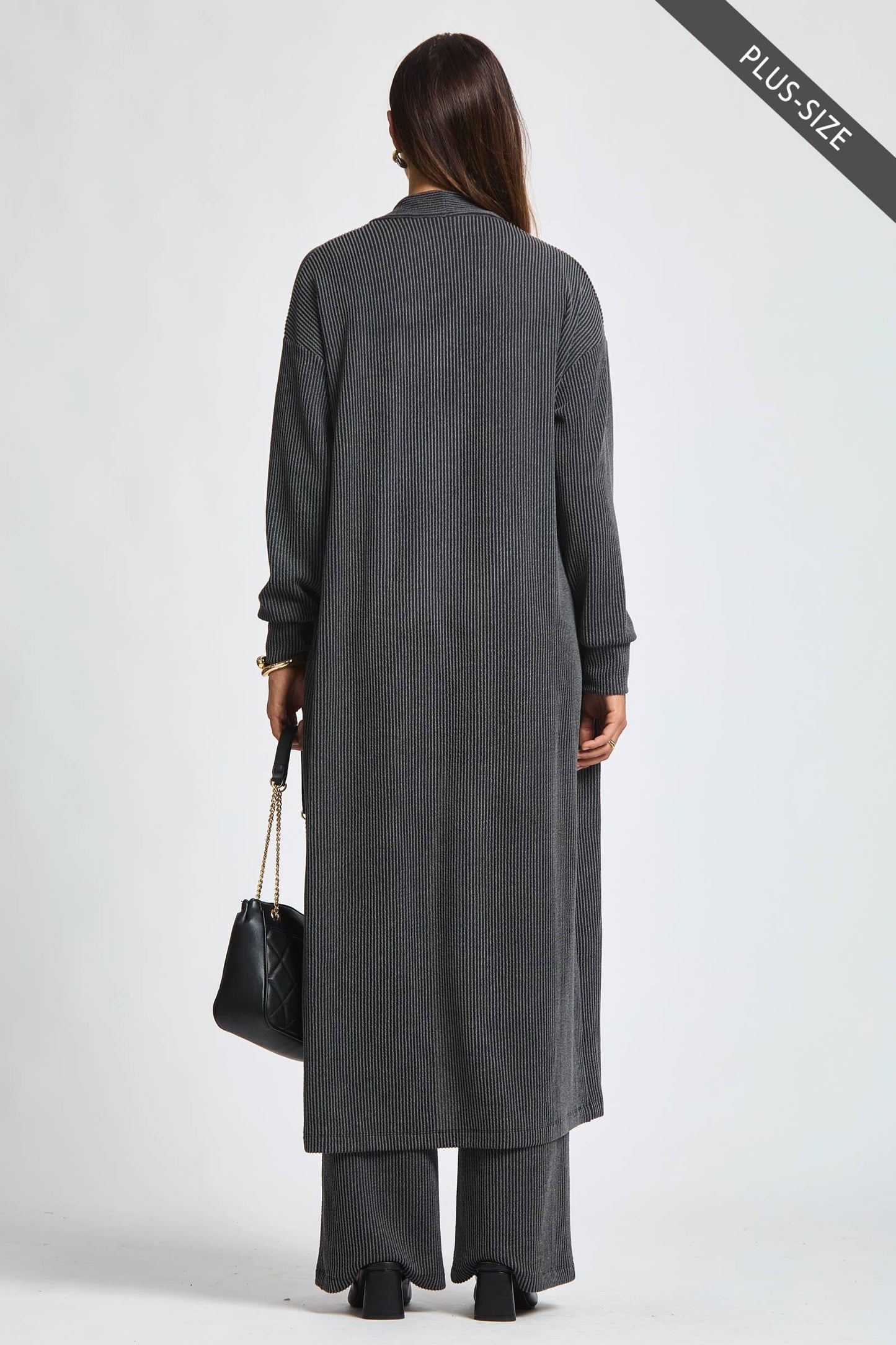 PLUS SIZE Longline Cardigan + Relaxed Pants 2 Piece Set: RED / 2X