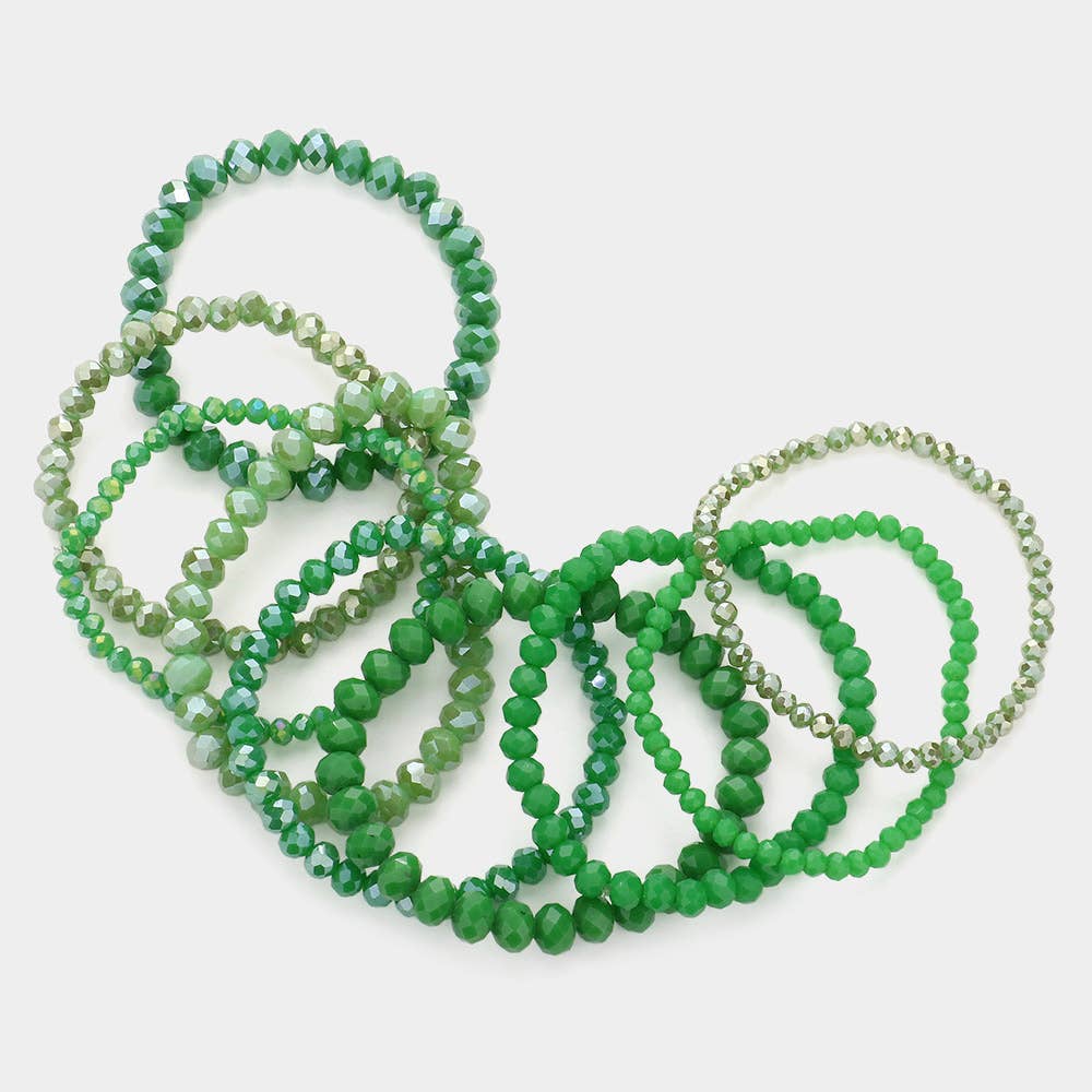 9PCS - Faceted Bead Stretch Bracelets