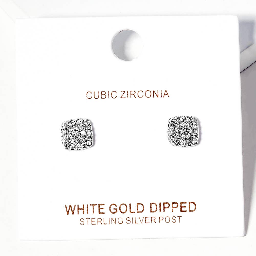 Gold Dipped CZ Stone Paved Square Stud Earrings