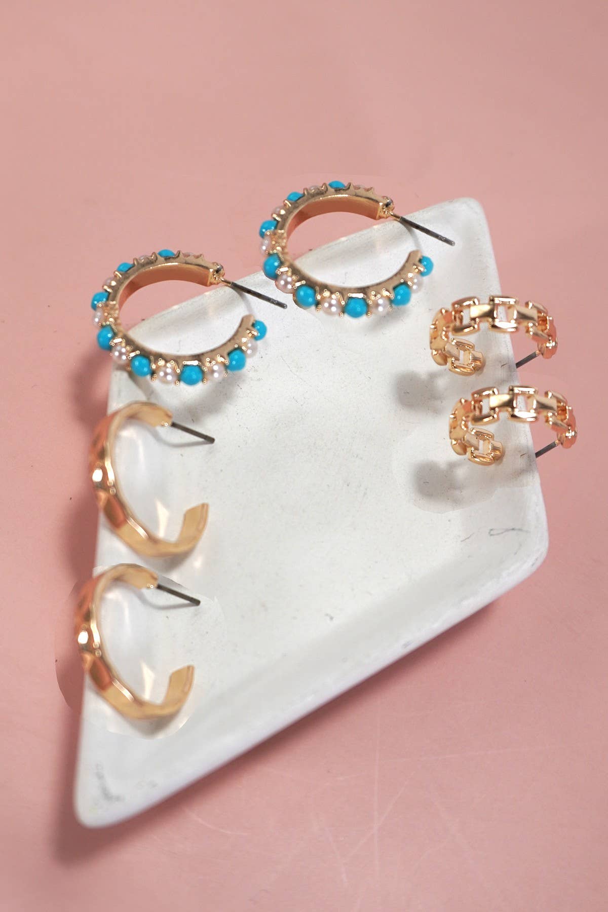 LINK DIAMOND CUT TURQ PEARL TRIO HOOP EARRING SETS | 80E5781: SET