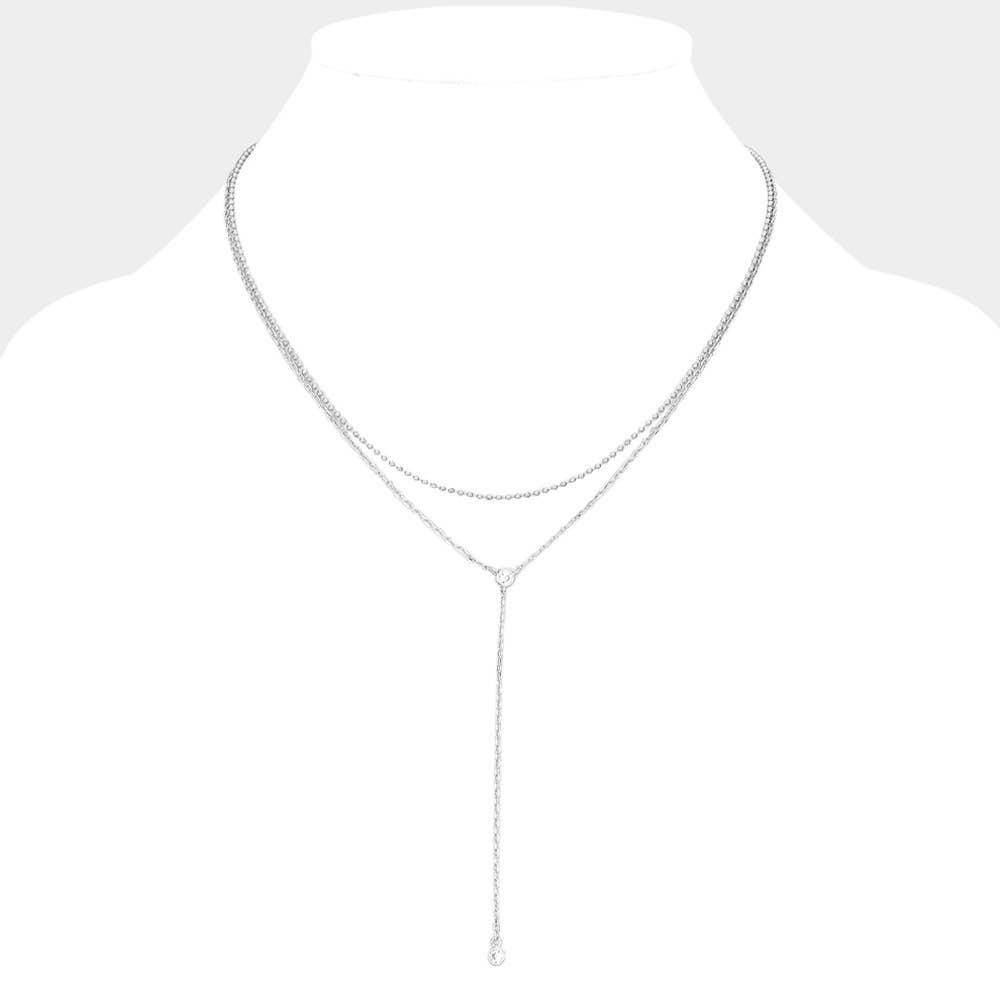 Dropped Round Stone Double Layered Y Necklace