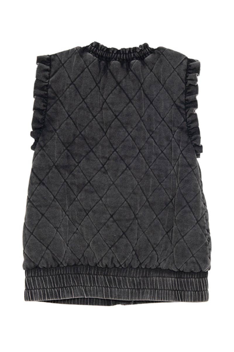 Garment Washed Quilted Ruffle Sleeve Vests