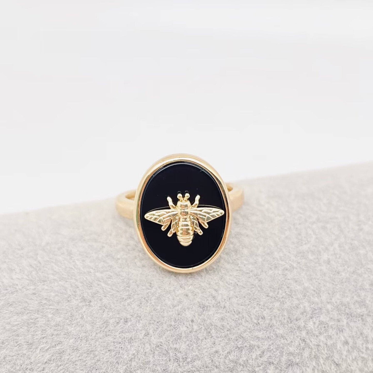 Natural Stone Golden Bee Opening Adjustable Ring - CS