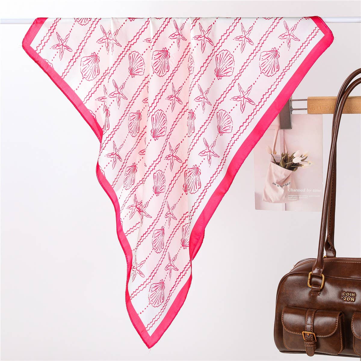 Nautical Shell & Starfish Print Silk-Feel Scarf | 40SC706