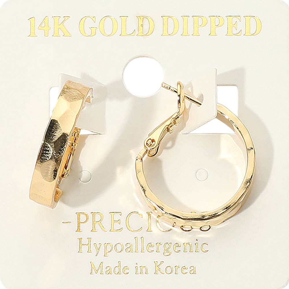 14K Gold Dipped Hypoallergenic Textured Hoop Earrings: Gold