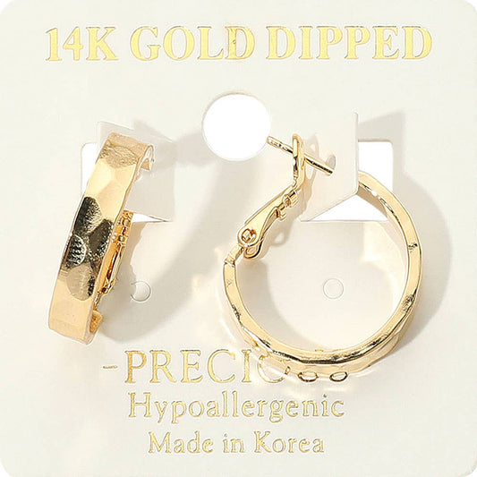 14K Gold Dipped Hypoallergenic Textured Hoop Earrings: Rhodium