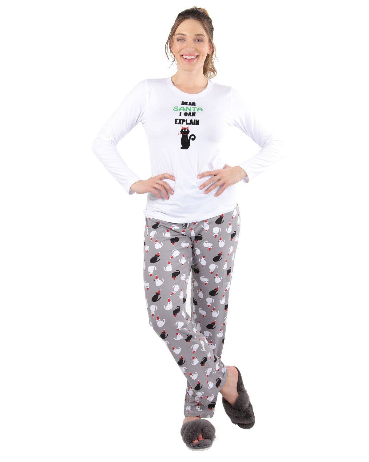 Memoi Christmas Cat Pajama Set: White / L