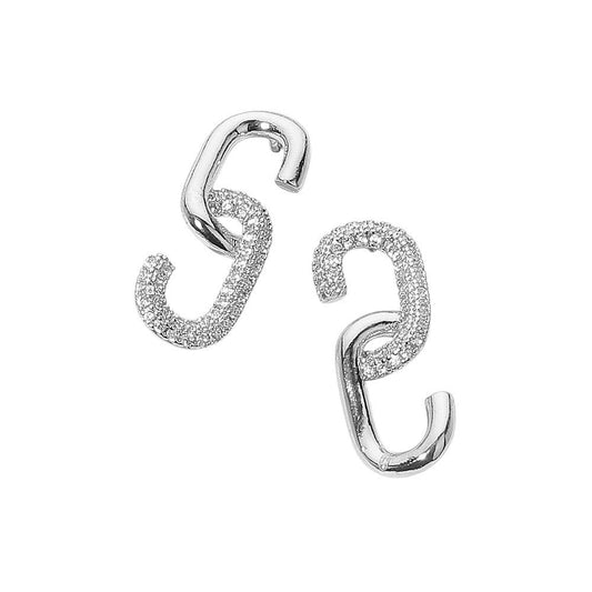 Linked Pave Statement Earrings: Rhodium