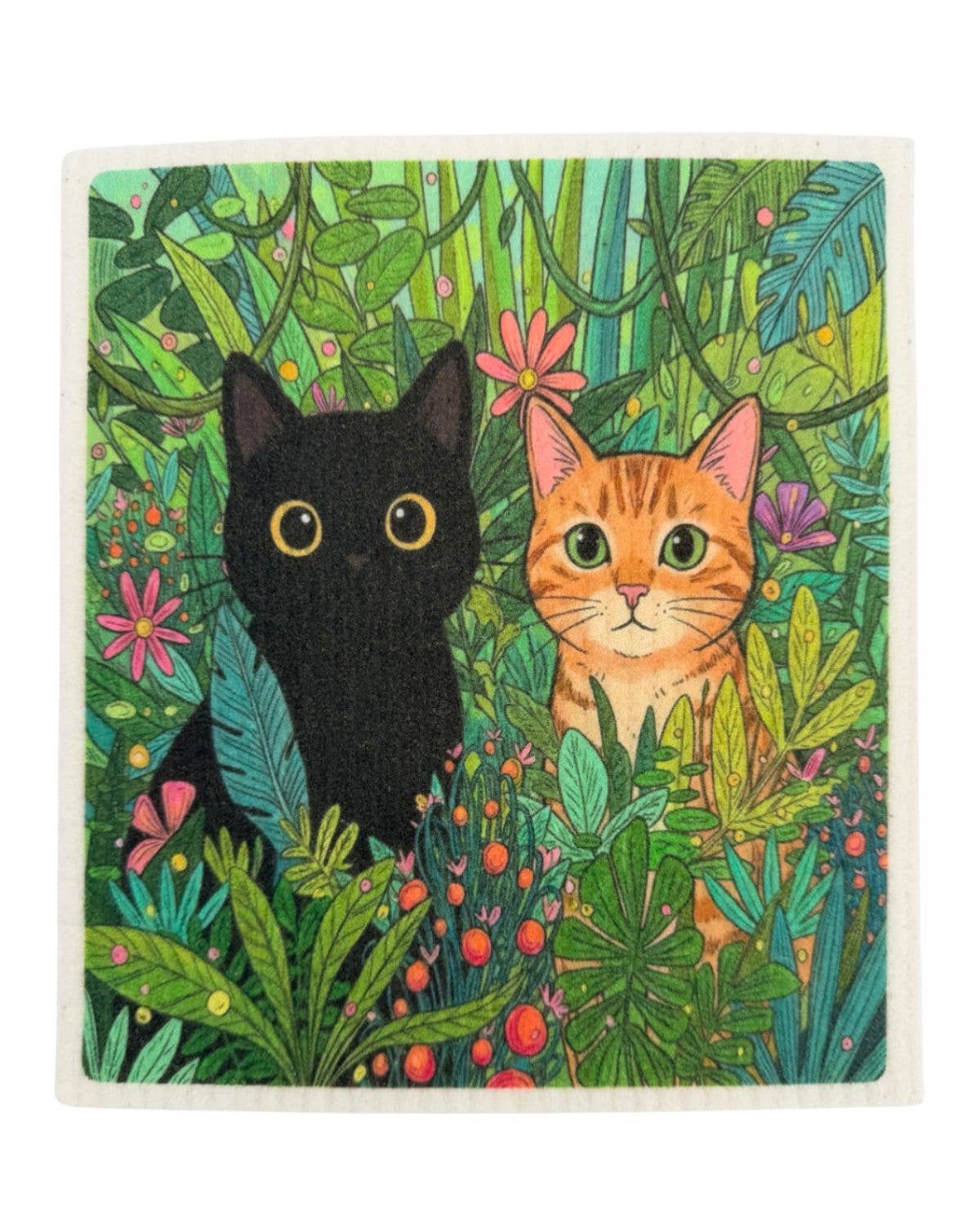 Cats with Plants - Set of 3 - Swedish Dishcloths