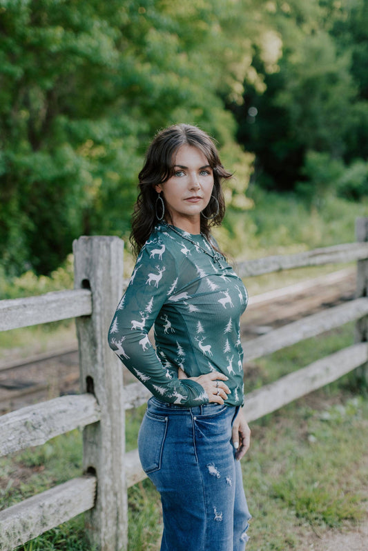 MK824 Oh My Deer Christmas Mesh Top