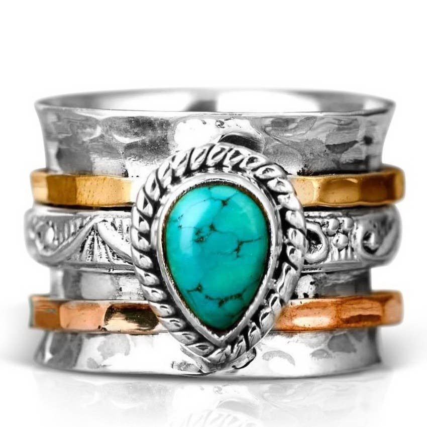 Teardrop Natural Stone Ring | 40R116: TURQ