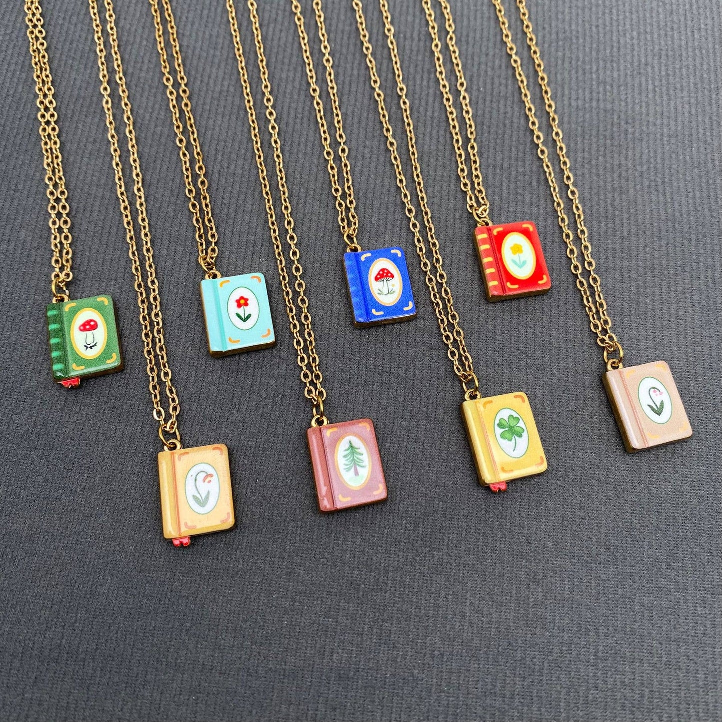 M35. Enamel Book 18K Golden Necklace