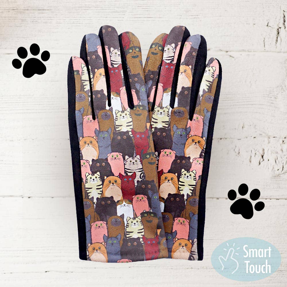 Dog Pattern Printed Smart Touch Gloves: 3-GRY-MT