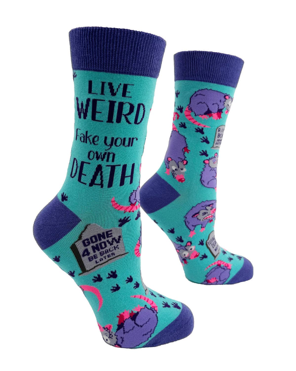 Live Weird, Fake Your Own Death Possum Women's Crew Socks