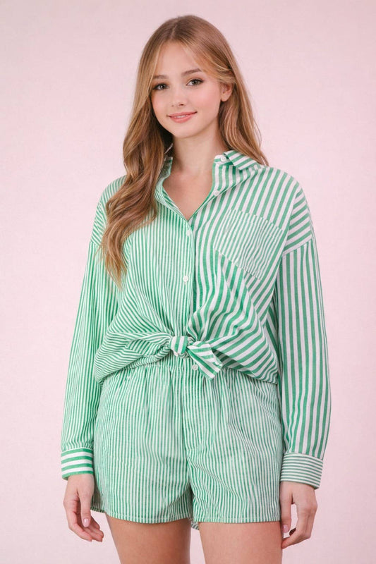 Very J-Striped Oversized Comfy Shirt Top & Shorts Set
