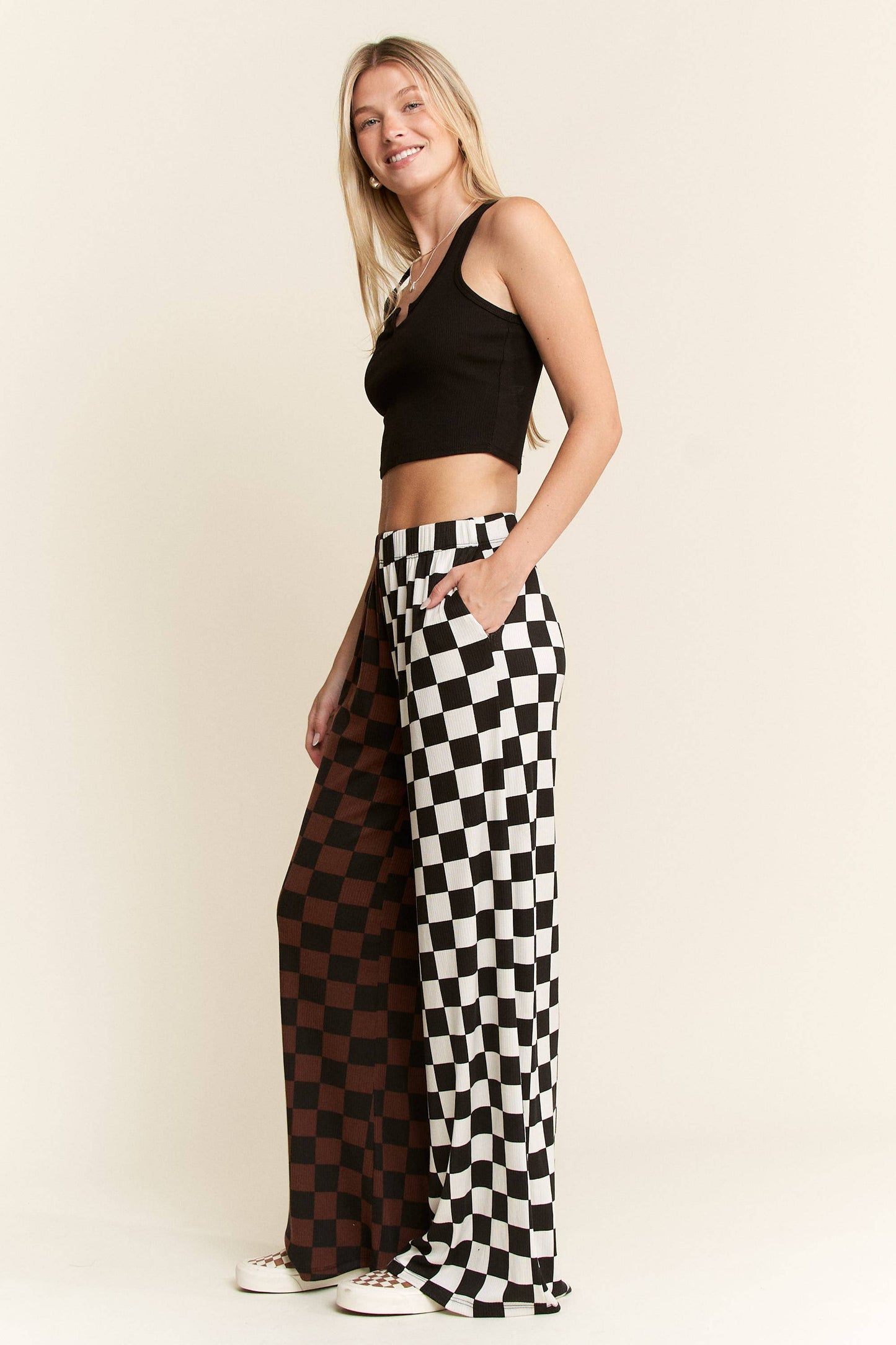 SPLIT DECISION CHECKERED PANTS: Brown/Black / S