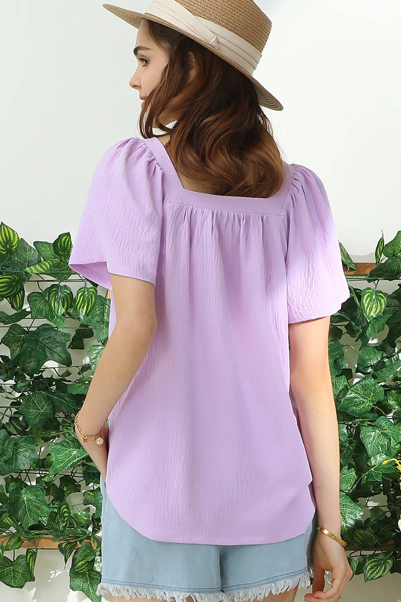 PLUS SQAURE NECK RUFFLE NECK SHORT SLEEVE BLOUSE