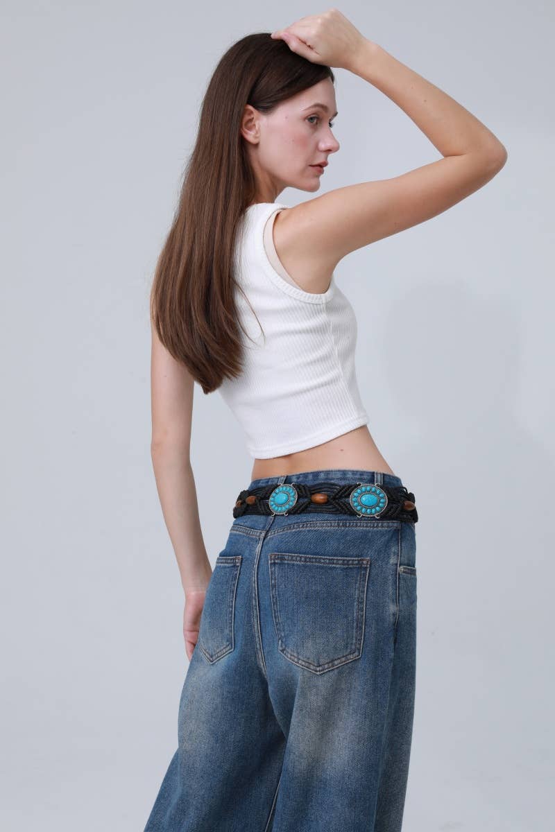 Bohemian Braided Waist Rope – Adjustable Ethnic Belt