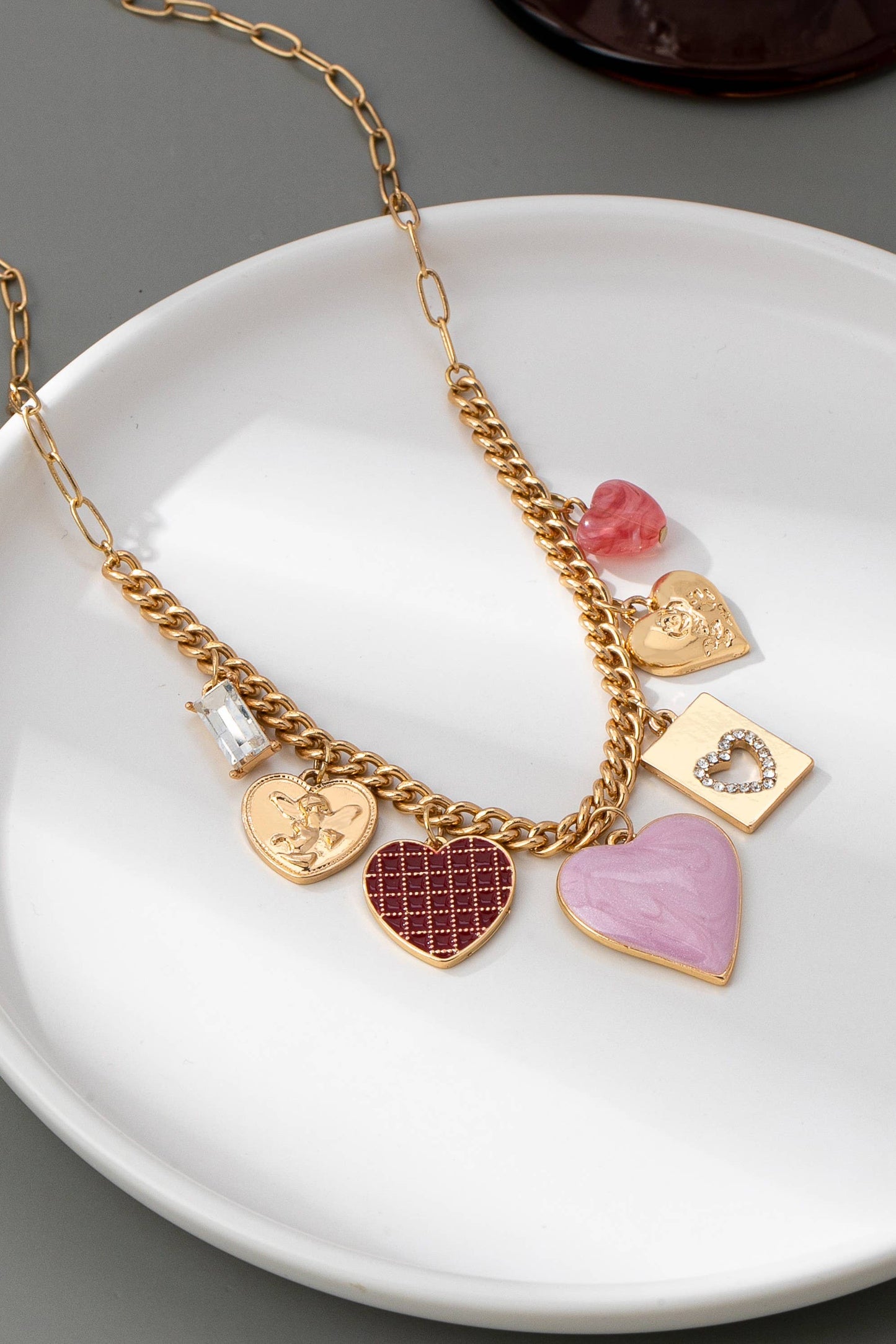 CHARM NECKLACE-HEARTS CHECKER RHINESTONE | 80N92638