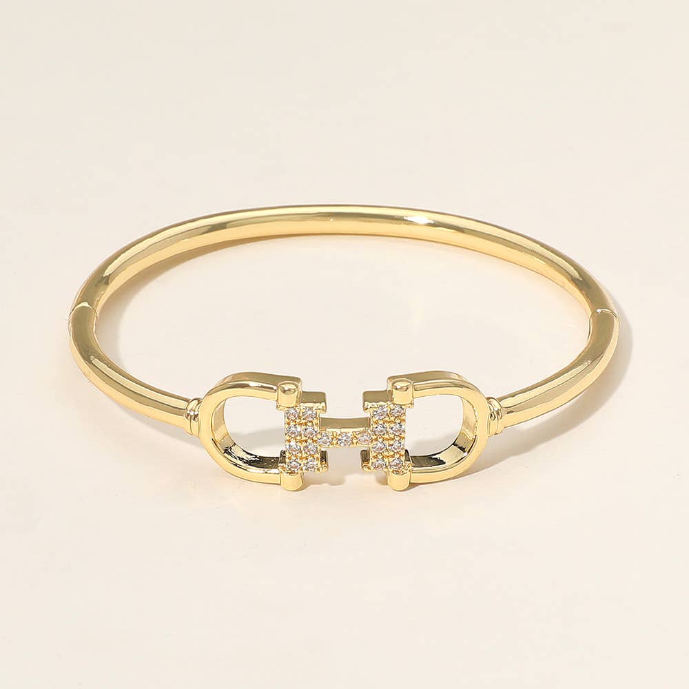Crystal Accent Horsebit Bangle Bracelet