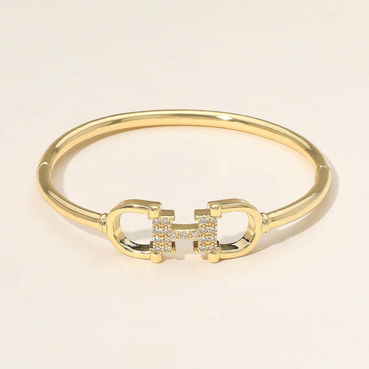Crystal Accent Horsebit Bangle Bracelet