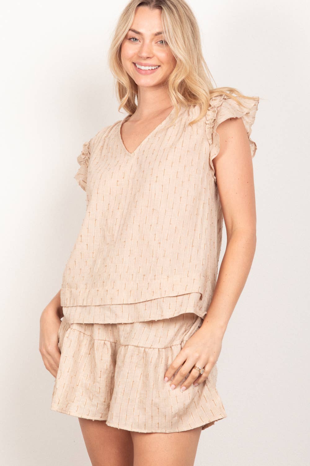 NT11539SET-Solid Cotton Woven Cute Top & Shorts Set