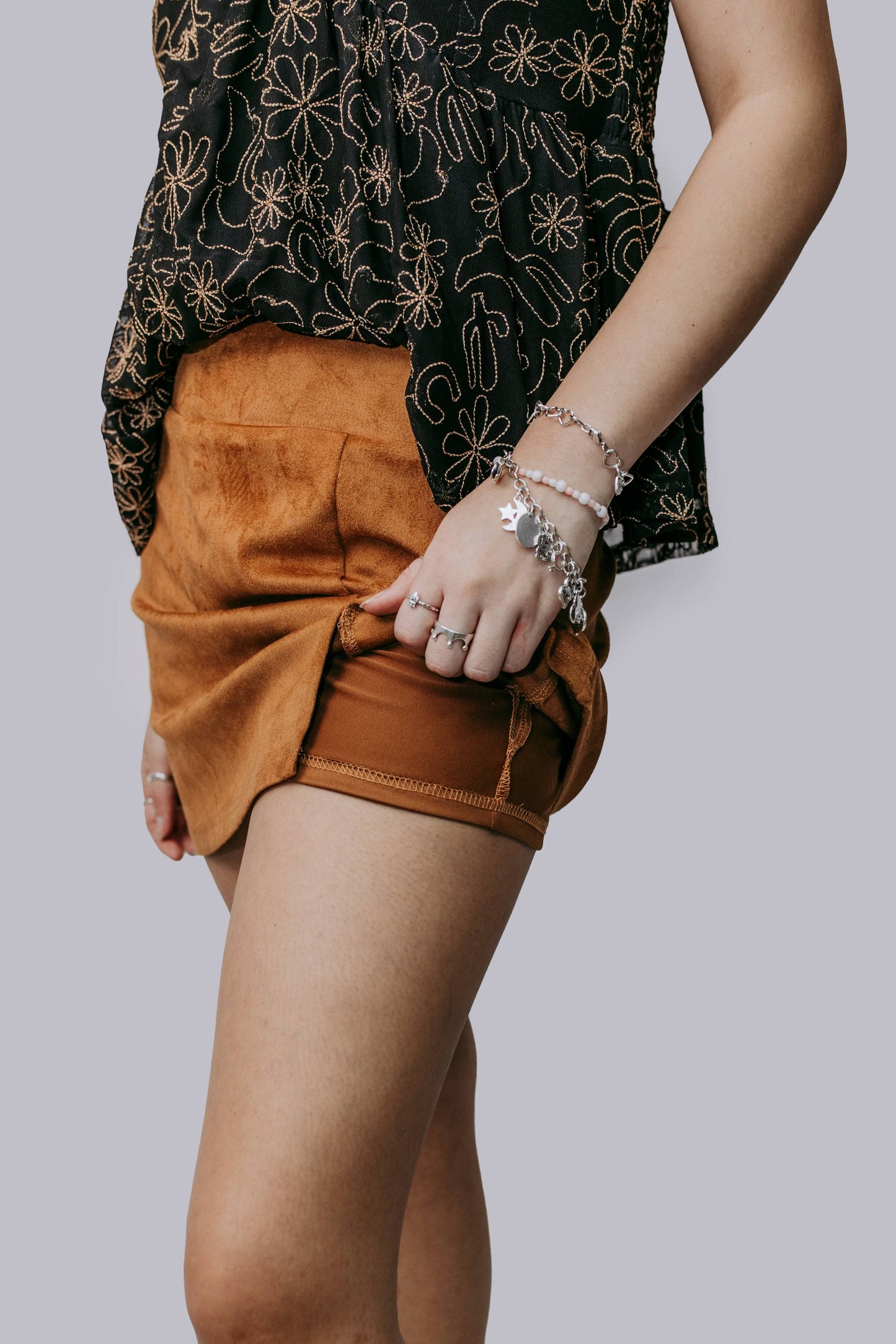 MK697 Suede Side Slit Skort