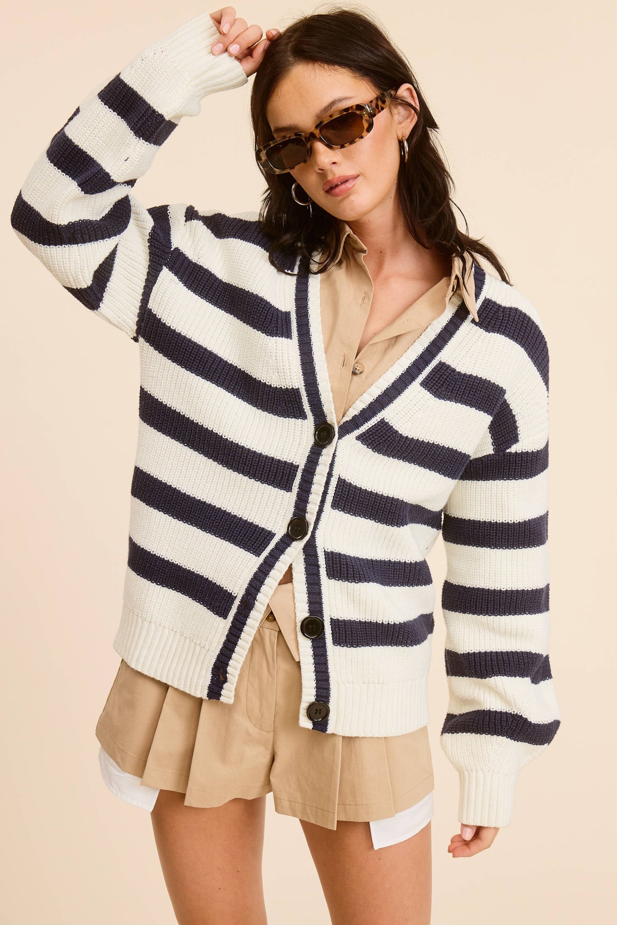 Navy Baggy Fit Stripe Knit Cardigan