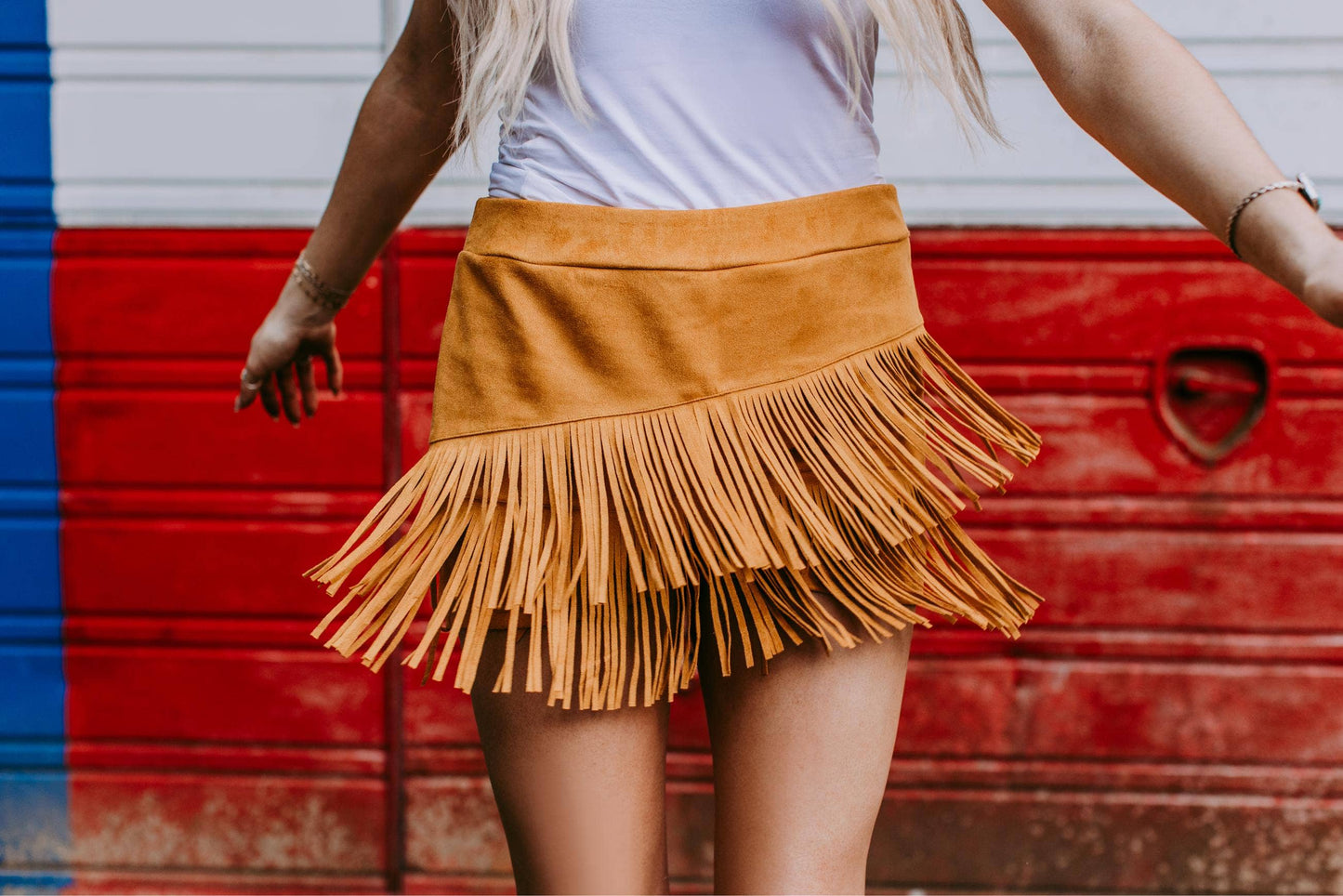 MK266 Holy Cow Vegan Suede Fringe Front Shorts - Mustard