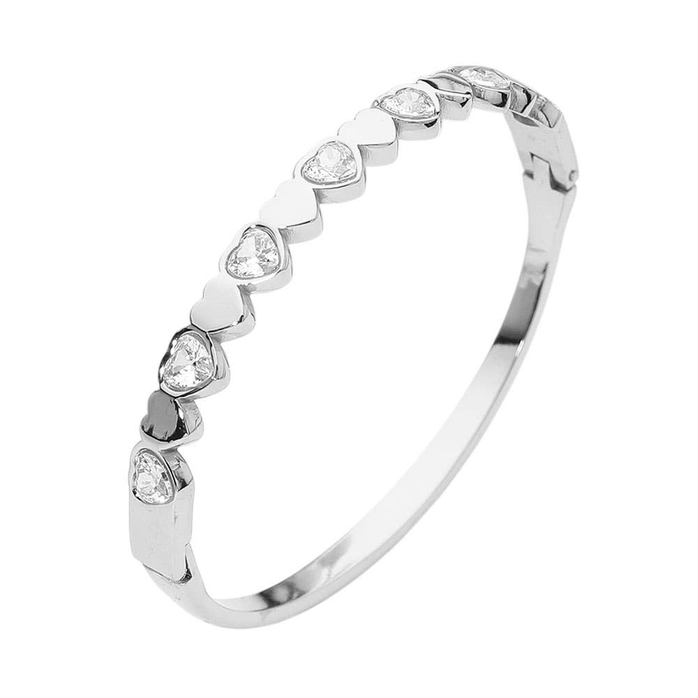 SECRET BOX_Stainless Steel Heart Crystal Hinged Bangle Bracelet