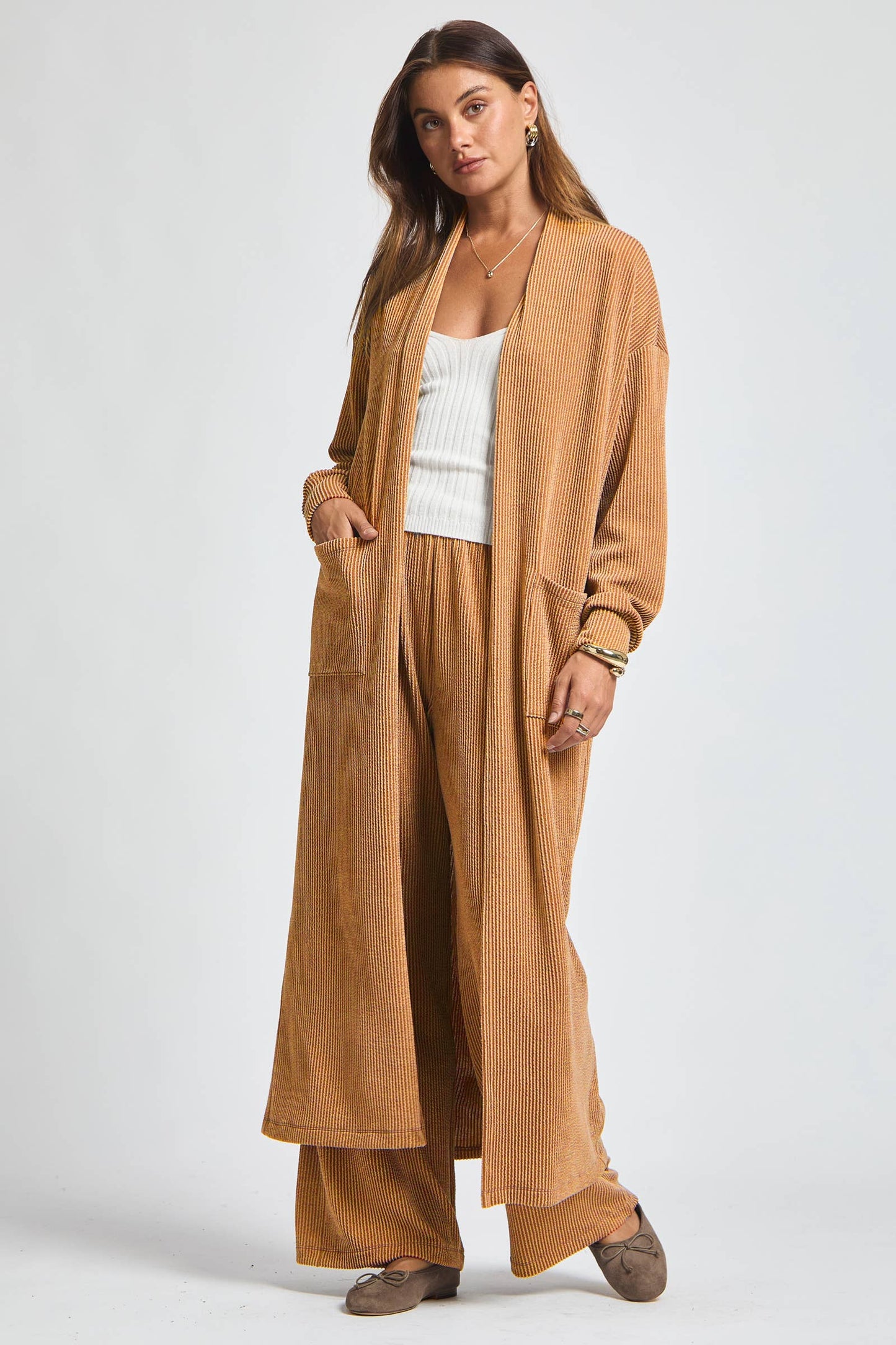 Longline Cardigan + Relaxed Pants 2 Piece: RED / M