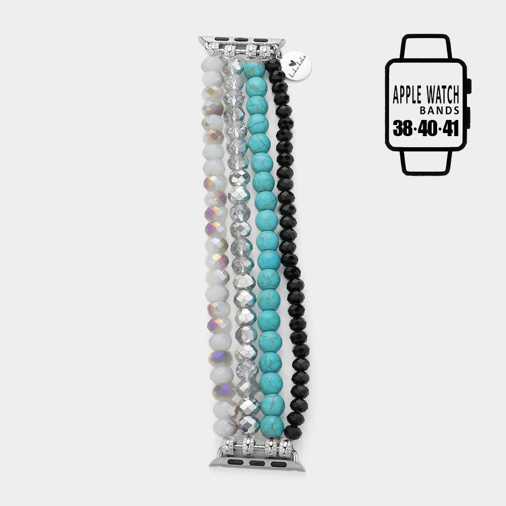Faceted Beads Natural Stone Beaded Multi Layered Apple Watch Band: Gold,Pink