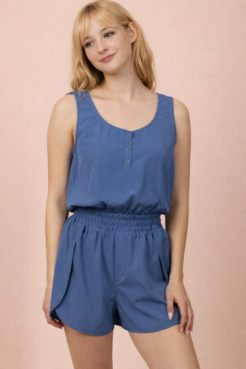 Blue Button Down Activewear Romper