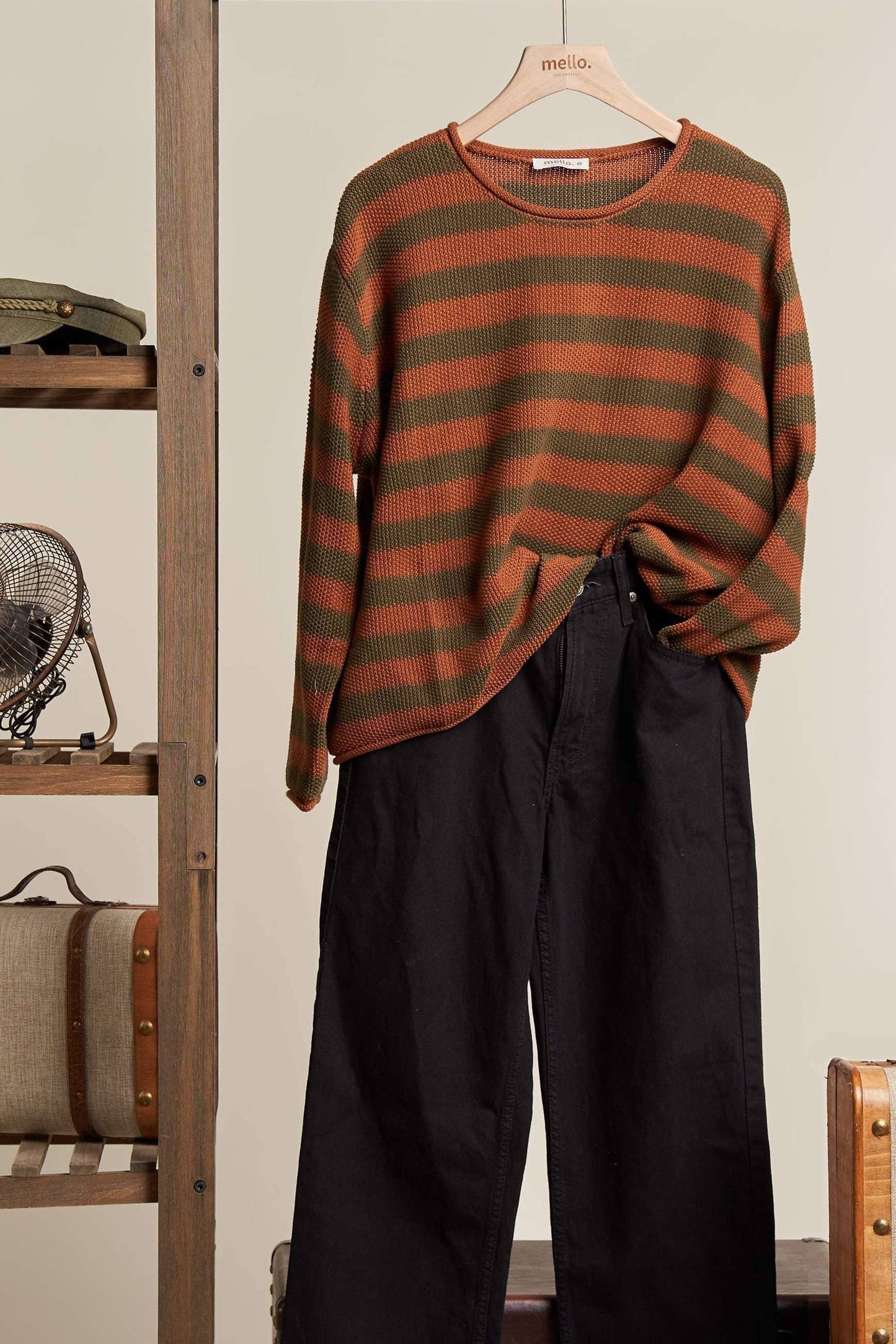 Casual Striped Sweater: Rust / L