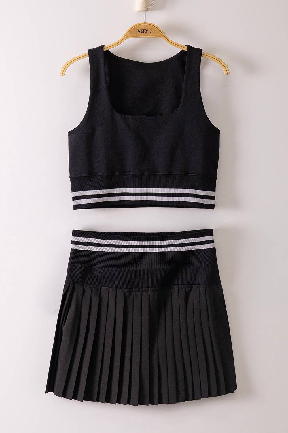 4A. Striped Band Detail Activewear Top & Skirt Set