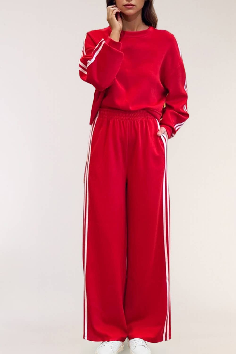 Striped Detail Pullover Elastic Sweatpants 2pcs Outfit