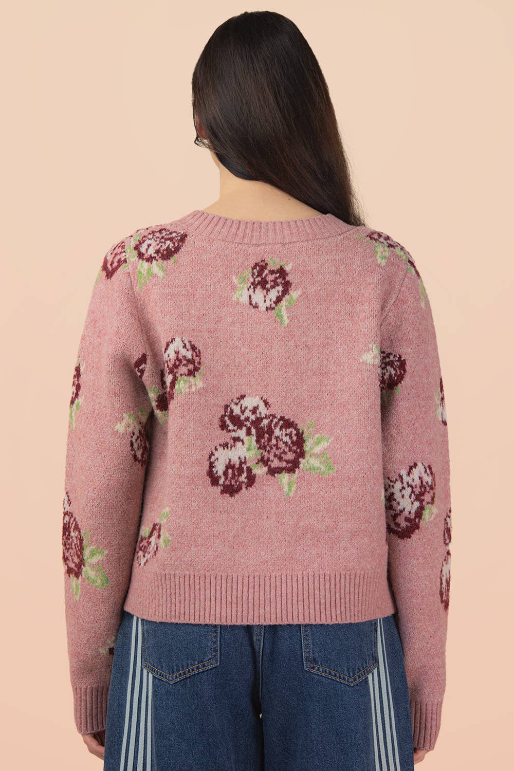 12W3475N-Print & Solid Soft Knit Sweater Cardigan