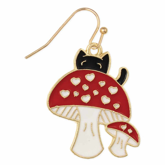 Toadstool Cat Gold Earrings