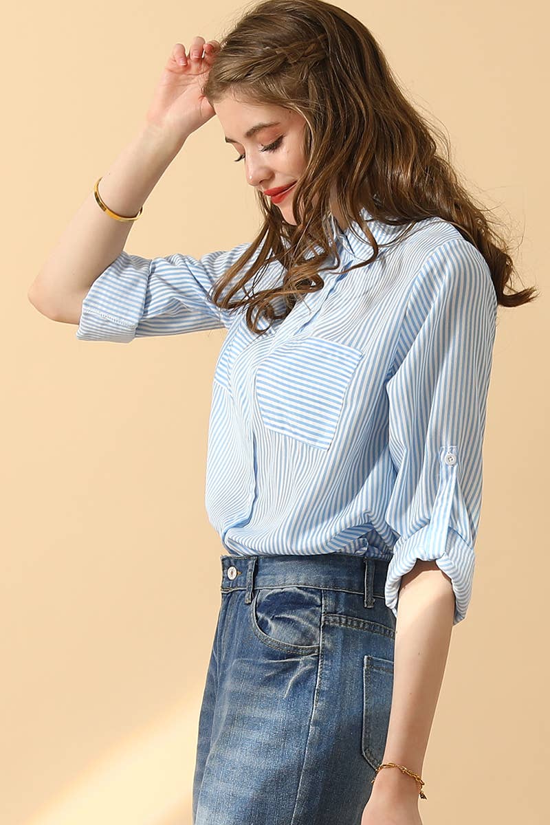 Striped Button Down Long Sleeve Collared Shirts
